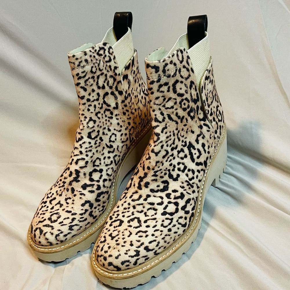 Dolce Vita Huey Booties in Beige Leopard Canvas